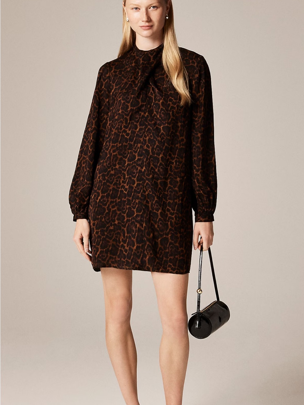 J. Crew Brown Leopard-Print Long Sleeve Midi Dress